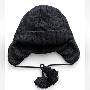 J. Crew Black Cable Knit Pom Pom beanie